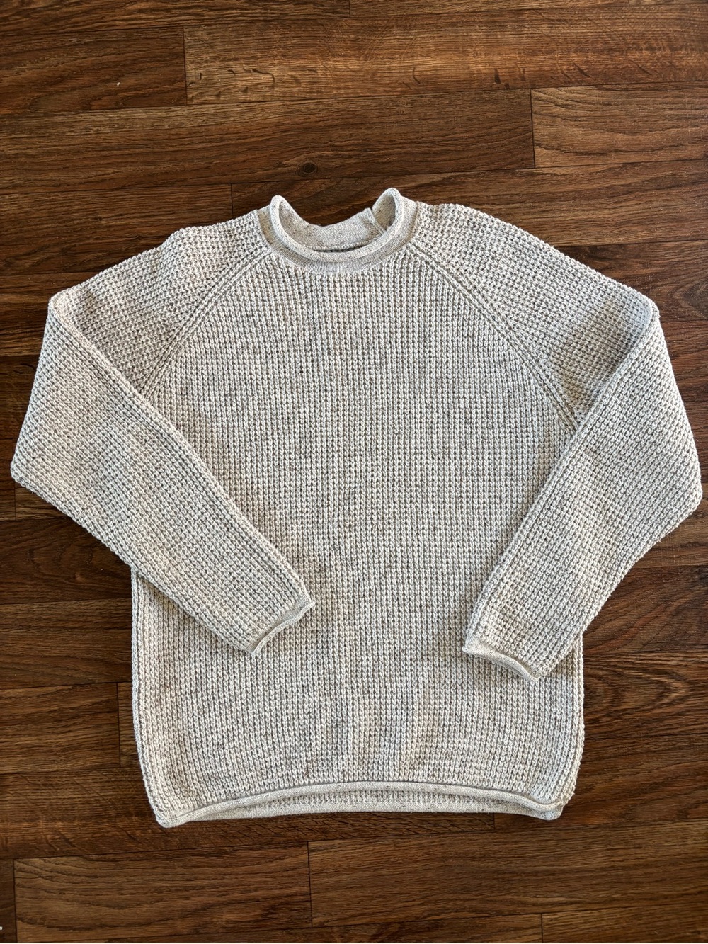 Wellen Fisherman Rollneck Sweater Waffle Knit Heather Bone Cream XL